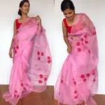 Pink Handpainted Organza Saree - Image 5