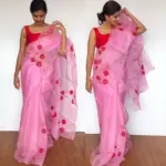 Pink Handpainted Organza Saree - Image 2