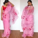 Pink Handpainted Organza Saree - Image 6