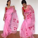 Pink Handpainted Organza Saree