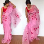 Pink Handpainted Organza Saree - Image 4