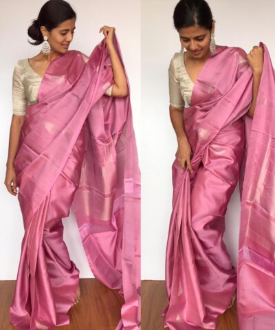 Onion Pink Kanjivaram Silk Saree with Silver Zari Weaves