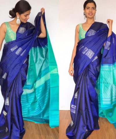 Royal Blue Kanjivaram Silk Saree with Silver Zari Weaves