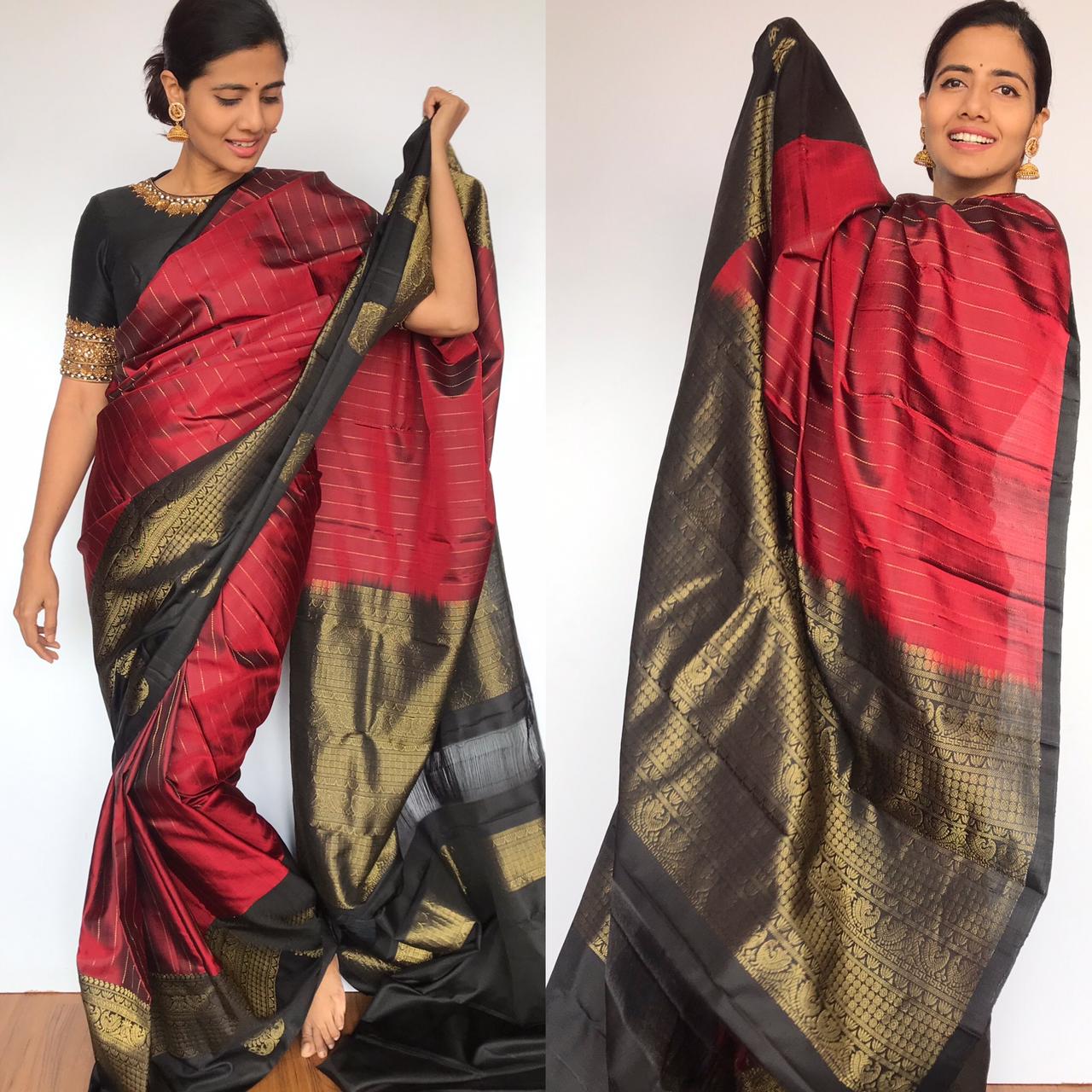 Black Red Saree - Buy Black Red Saree online in India
