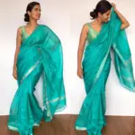 Turquoise Mangalagiri Silk Saree with Silver Zari Checks