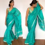 Turquoise Mangalagiri Silk Saree with Silver Zari Checks