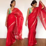 Scarlet Red Mangalagiri Silk Saree with Silver Zari Checks