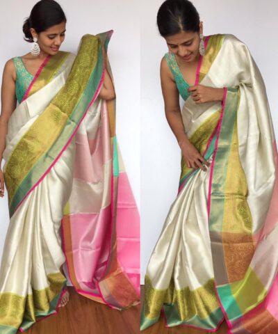 Silver White Kora Silk Saree with Silver Zari Weaves