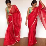 Scarlet Red Mangalagiri Silk Saree with Silver Zari Checks