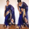 Royal Blue Mangalagiri Silk Saree with Kanchi Silk Border