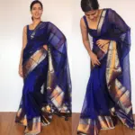 Royal Blue Mangalagiri Silk Saree with Kanchi Silk Border