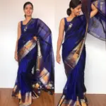 Royal Blue Mangalagiri Silk Saree with Kanchi Silk Border - Image 2