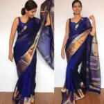 Royal Blue Mangalagiri Silk Saree with Kanchi Silk Border - Image 4