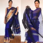 Royal Blue Mangalagiri Silk Saree with Kanchi Silk Border - Image 3