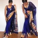 Royal Blue Mangalagiri Silk Saree with Kanchi Silk Border - Image 6