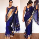 Royal Blue Mangalagiri Silk Saree with Kanchi Silk Border - Image 5