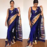 Royal Blue Mangalagiri Silk Saree with Kanchi Silk Border - Image 7