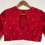 Red Raw Silk Hand Embroidered Blouse - Image 4