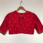 Red Raw Silk Hand Embroidered Blouse - Image 3