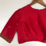 Red Raw Silk Hand Embroidered Blouse - Image 10