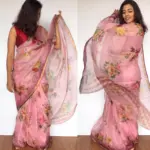 Baby Pink Kota Silk Saree with Beautiful Floral Prints - Image 4