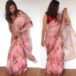 Baby Pink Kota Silk Saree with Beautiful Floral Prints - Image 2