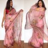 Baby Pink Kota Silk Saree with Beautiful Floral Prints