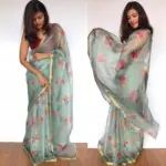 Pale Blue Kota Silk Saree with Beautiful Floral Prints