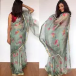 Pale Blue Kota Silk Saree with Beautiful Floral Prints - Image 4