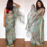 Pale Blue Kota Silk Saree with Beautiful Floral Prints - Image 5