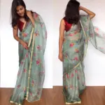 Pale Blue Kota Silk Saree with Beautiful Floral Prints - Image 6
