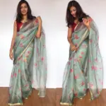 Pale Blue Kota Silk Saree with Beautiful Floral Prints - Image 2