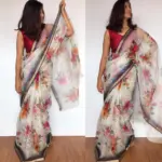 White Kota Silk Saree with Beautiful Floral Prints - Image 6