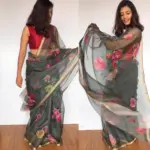 Grey Kota Silk Saree with Beautiful Floral Prints - Image 4
