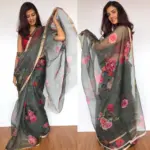 Grey Kota Silk Saree with Beautiful Floral Prints - Image 3