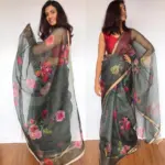 Grey Kota Silk Saree with Beautiful Floral Prints - Image 5