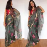 Grey Kota Silk Saree with Beautiful Floral Prints - Image 6