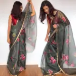 Grey Kota Silk Saree with Beautiful Floral Prints - Image 7