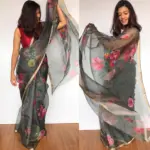 Grey Kota Silk Saree with Beautiful Floral Prints - Image 2