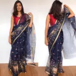 Navyblue Kota Silk Saree with Beautiful Floral Prints - Image 2