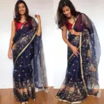 Navyblue Kota Silk Saree with Beautiful Floral Prints - Image 3