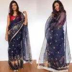 Navyblue Kota Silk Saree with Beautiful Floral Prints - Image 4