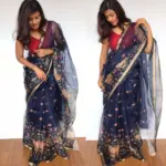 Navyblue Kota Silk Saree with Beautiful Floral Prints - Image 5