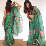 Forest Green Kota Silk Saree with Beautiful Floral Prints - Image 2