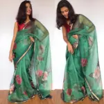 Forest Green Kota Silk Saree with Beautiful Floral Prints - Image 6