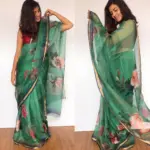 Forest Green Kota Silk Saree with Beautiful Floral Prints - Image 3