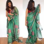 Forest Green Kota Silk Saree with Beautiful Floral Prints - Image 5