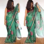 Forest Green Kota Silk Saree with Beautiful Floral Prints - Image 4
