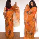 Dark Orange Kota Silk Saree with Beautiful Floral Prints - Image 5