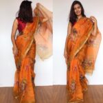 Dark Orange Kota Silk Saree with Beautiful Floral Prints